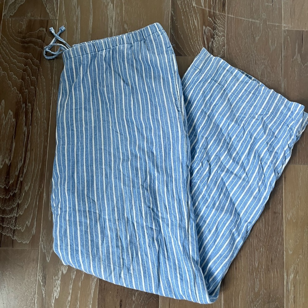 a new day Blue and White Striped Wide Leg Linen Blend Pants